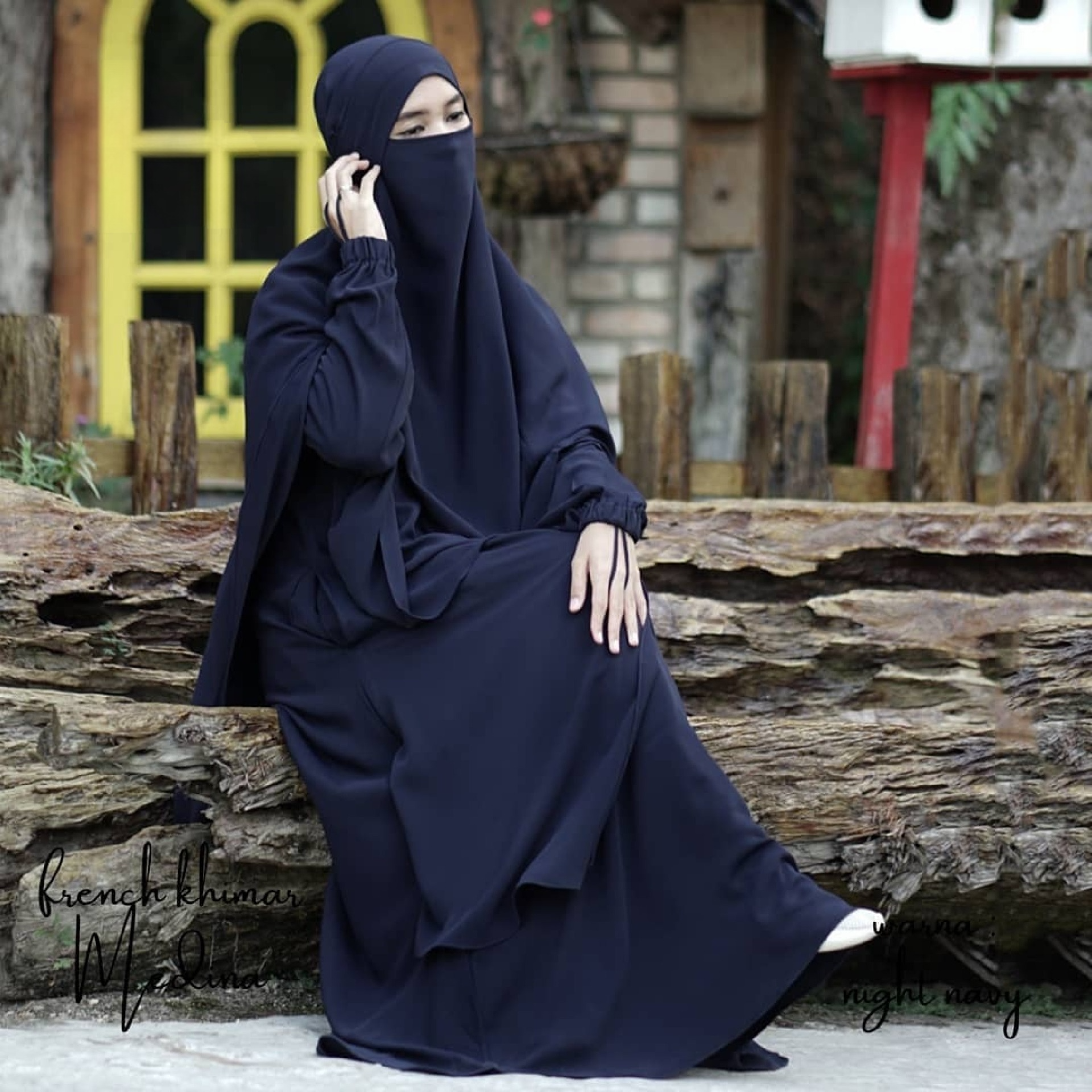 Abaya Medina in Midnight Navy Color with Anti-UV Fabric Transformer French Khimar Free Half Niqab