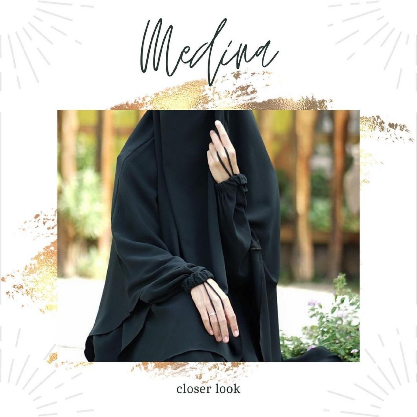 Closer Look of Abaya Medina with Anti-UV Fabric Transformer French Khimar Free Half Niqab