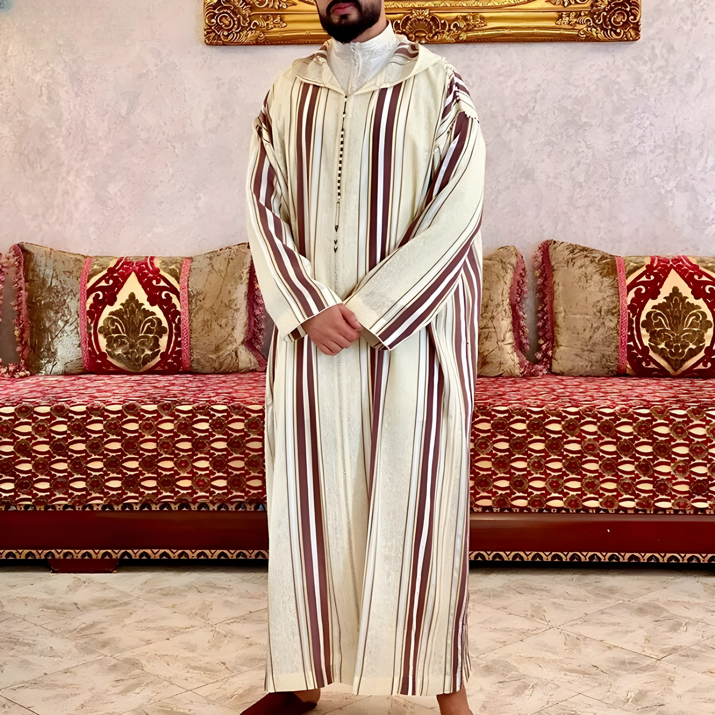 New 2023 Traditional Muslim Clothing Eid Middle East Jubba Thobe Men Thobe Arab Muslim Robes with Long Sleeves Gifts for Husband