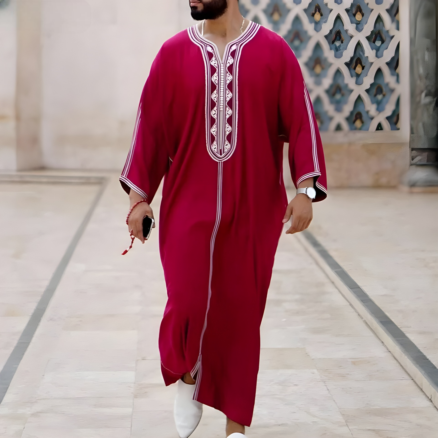 New 2023 Traditional Muslim Clothing Eid Middle East Jubba Thobe Men Thobe Arab Muslim Robes with Long Sleeves Gifts for Husband