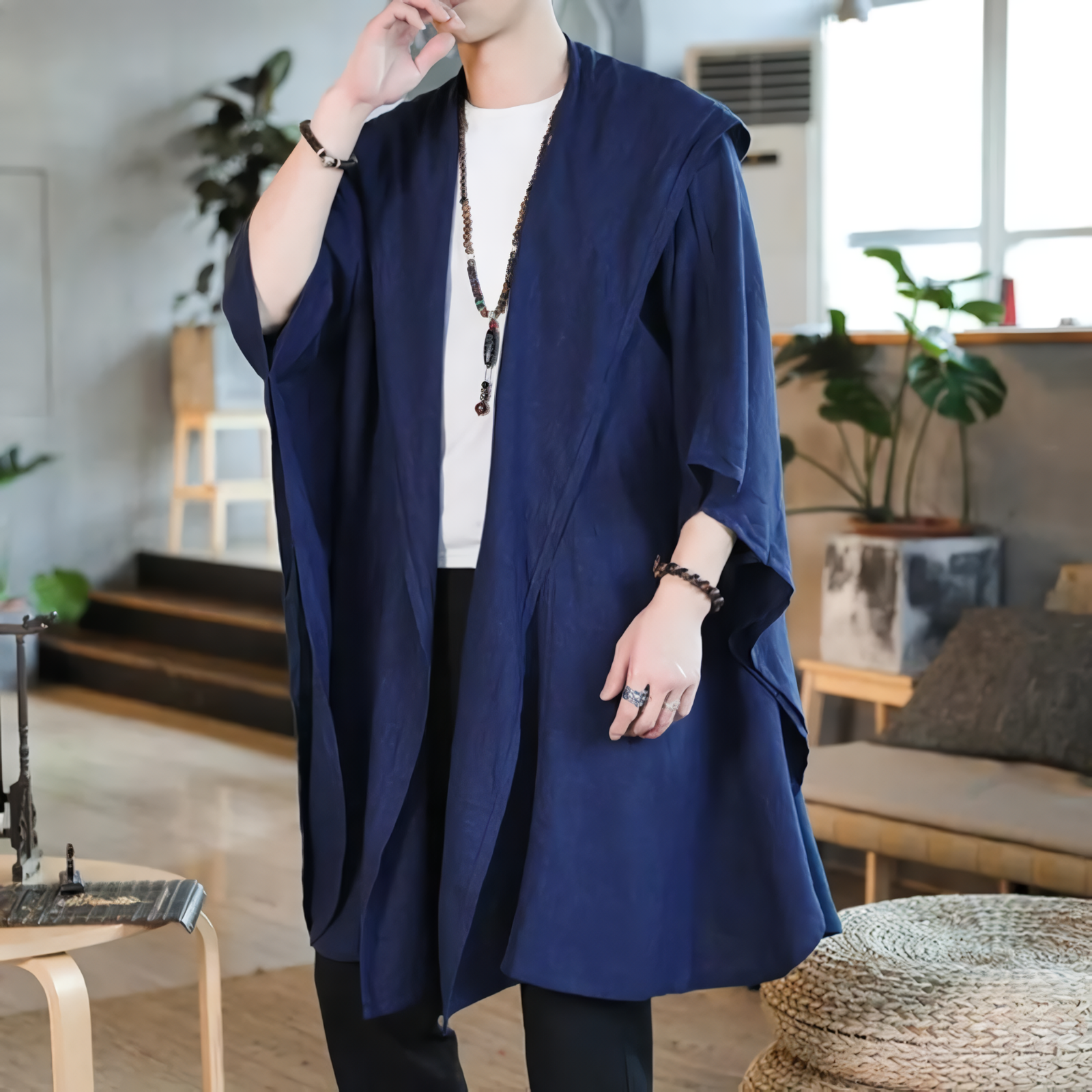 Alesyari Shop I Chinese Style Hooded Hoodie: New Men's Casual Loose Solid Cotton Linen Tops with Long Sleeves, Available in Sizes S-5XL