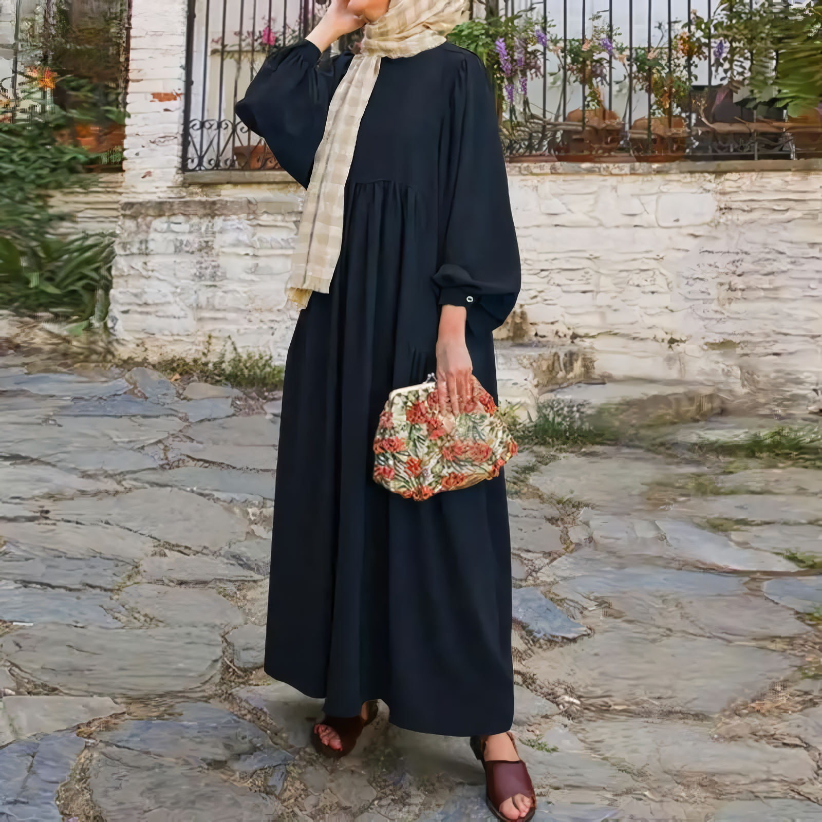 Alesyari Shop I Retro Abaya: Stylish Long Sleeve Muslim Dress