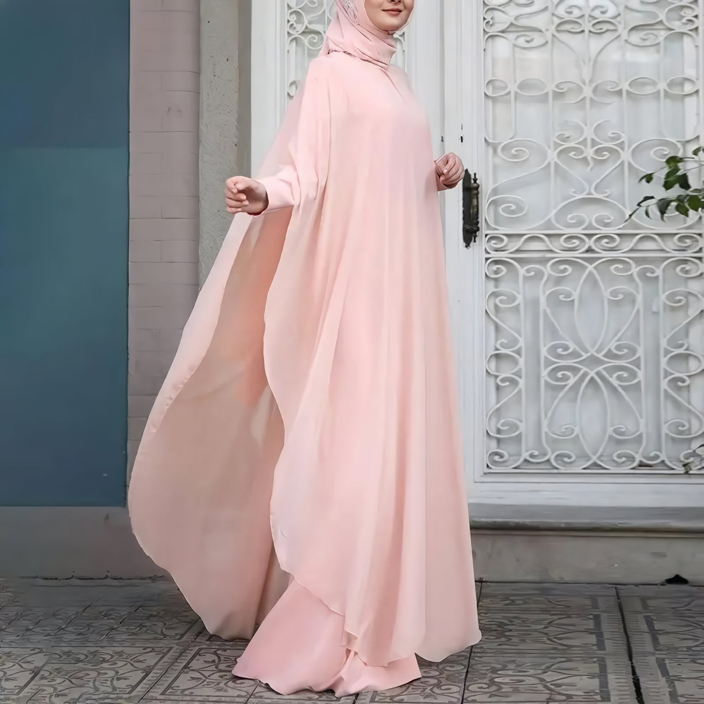 Alesyari Shop I Summer Long Dress: Muslim Abaya Kaftan Party Gown with 2-Piece Hijab for Ramadan