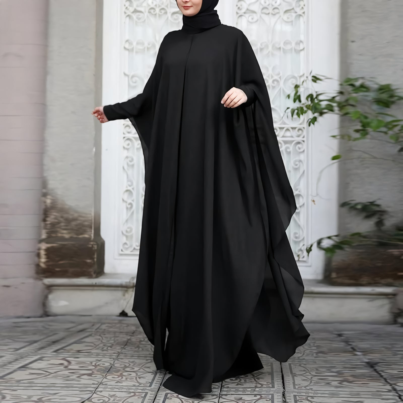 Alesyari Shop I Summer Long Dress: Muslim Abaya Kaftan Party Gown with 2-Piece Hijab for Ramadan