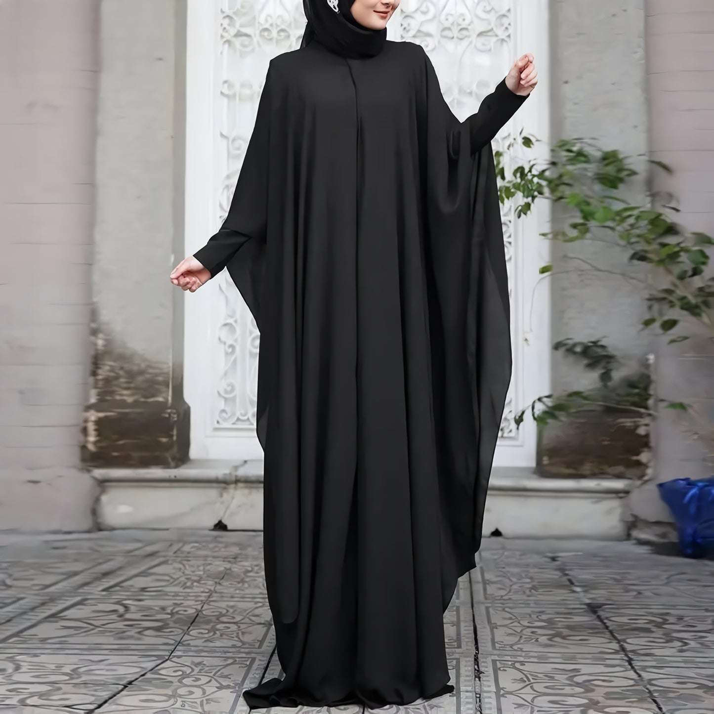 Alesyari Shop I Summer Long Dress: Muslim Abaya Kaftan Party Gown with 2-Piece Hijab for Ramadan