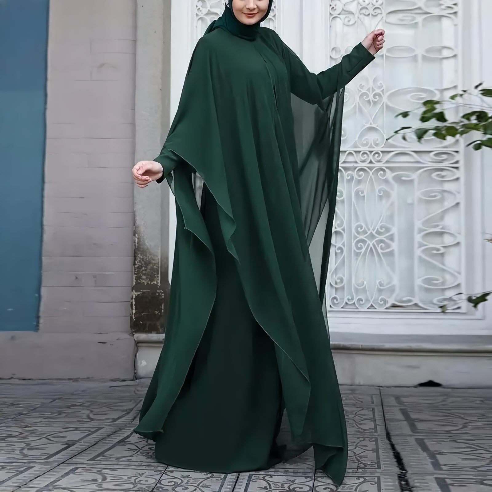 Alesyari Shop I Summer Long Dress: Muslim Abaya Kaftan Party Gown with 2-Piece Hijab for Ramadan