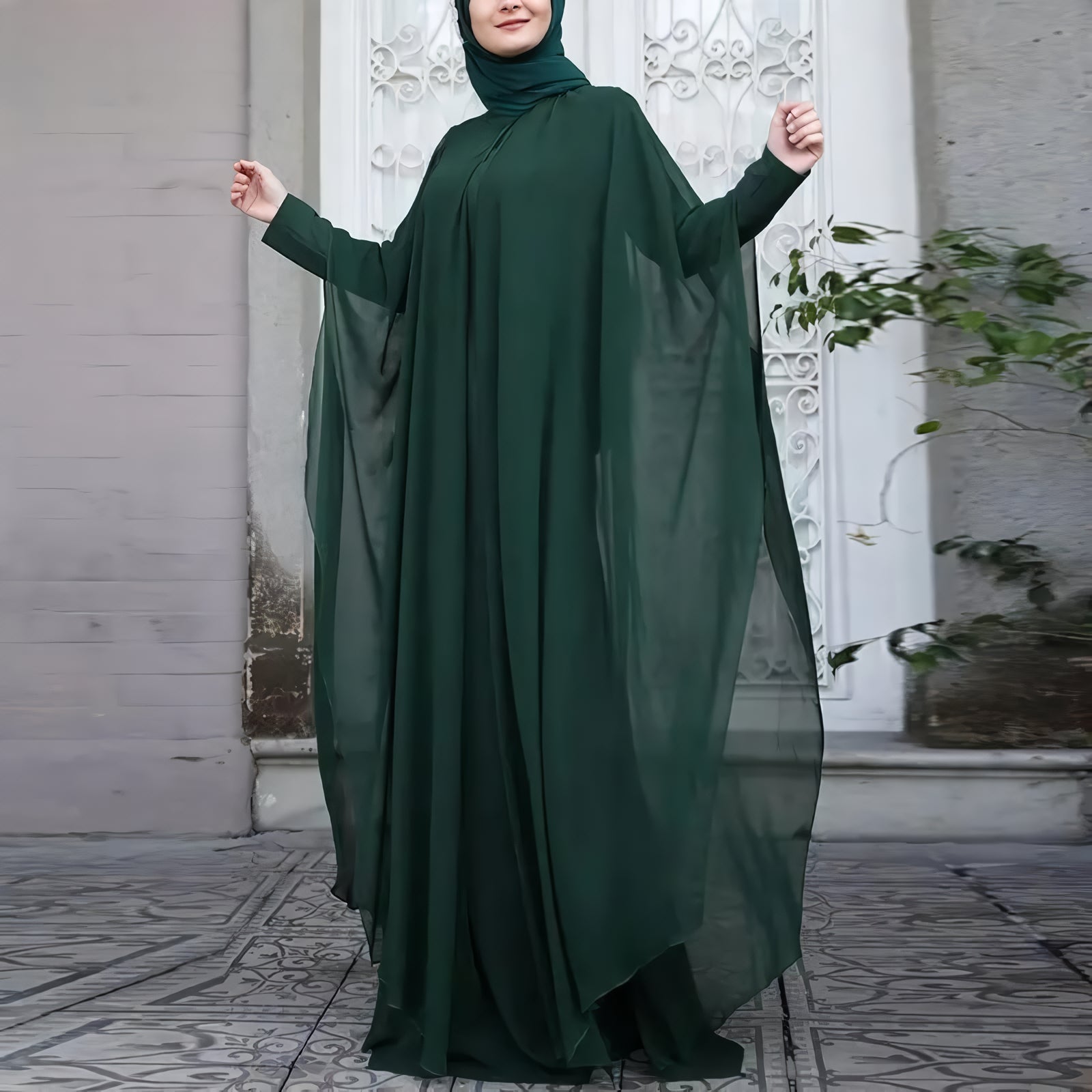 Alesyari Shop I Summer Long Dress: Muslim Abaya Kaftan Party Gown with 2-Piece Hijab for Ramadan