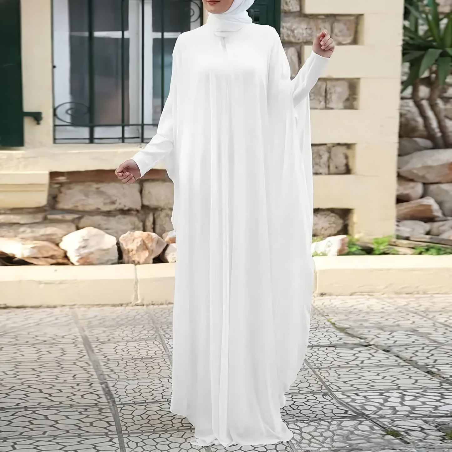 Alesyari Shop I Summer Long Dress: Muslim Abaya Kaftan Party Gown with 2-Piece Hijab for Ramadan