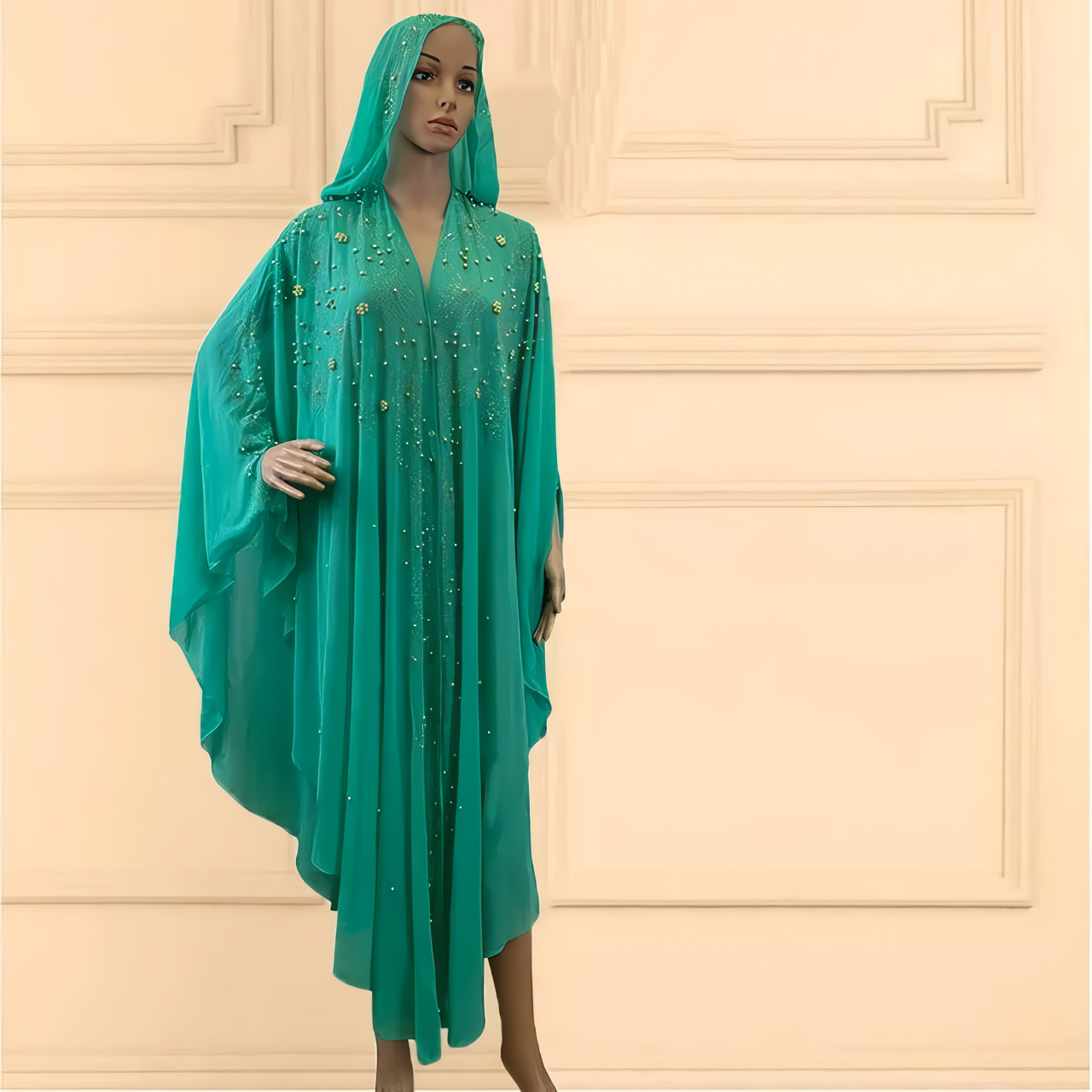 Alesyari Shop I New Trend: Beaded Chiffon Party Dress with Turkish Abaya Hijab – From Turkey to Africa, a Fashionable Muslim Open Kaftan Jubah