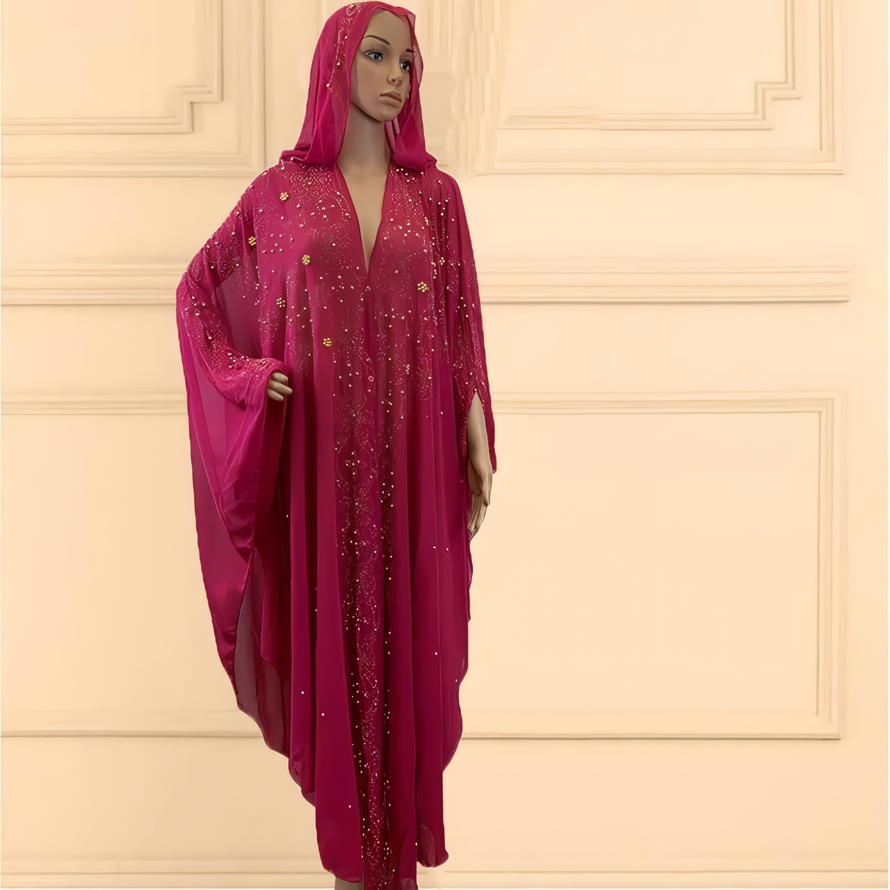 Alesyari Shop I New Trend: Beaded Chiffon Party Dress with Turkish Abaya Hijab – From Turkey to Africa, a Fashionable Muslim Open Kaftan Jubah