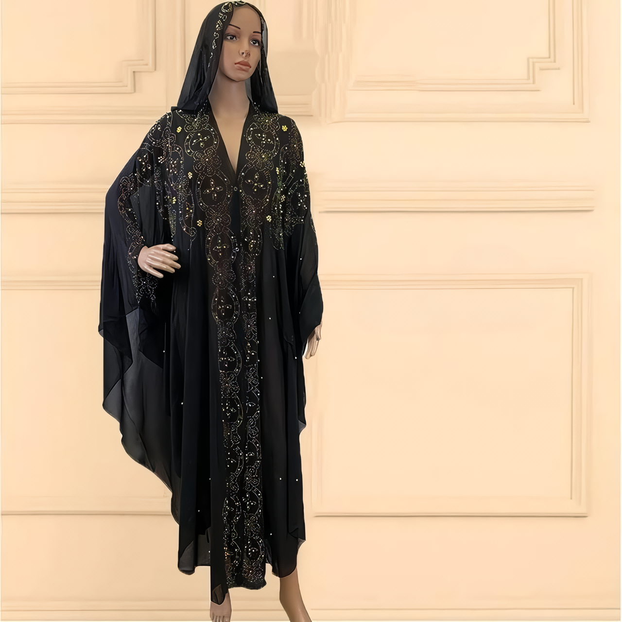 Alesyari Shop I New Trend: Beaded Chiffon Party Dress with Turkish Abaya Hijab – From Turkey to Africa, a Fashionable Muslim Open Kaftan Jubah