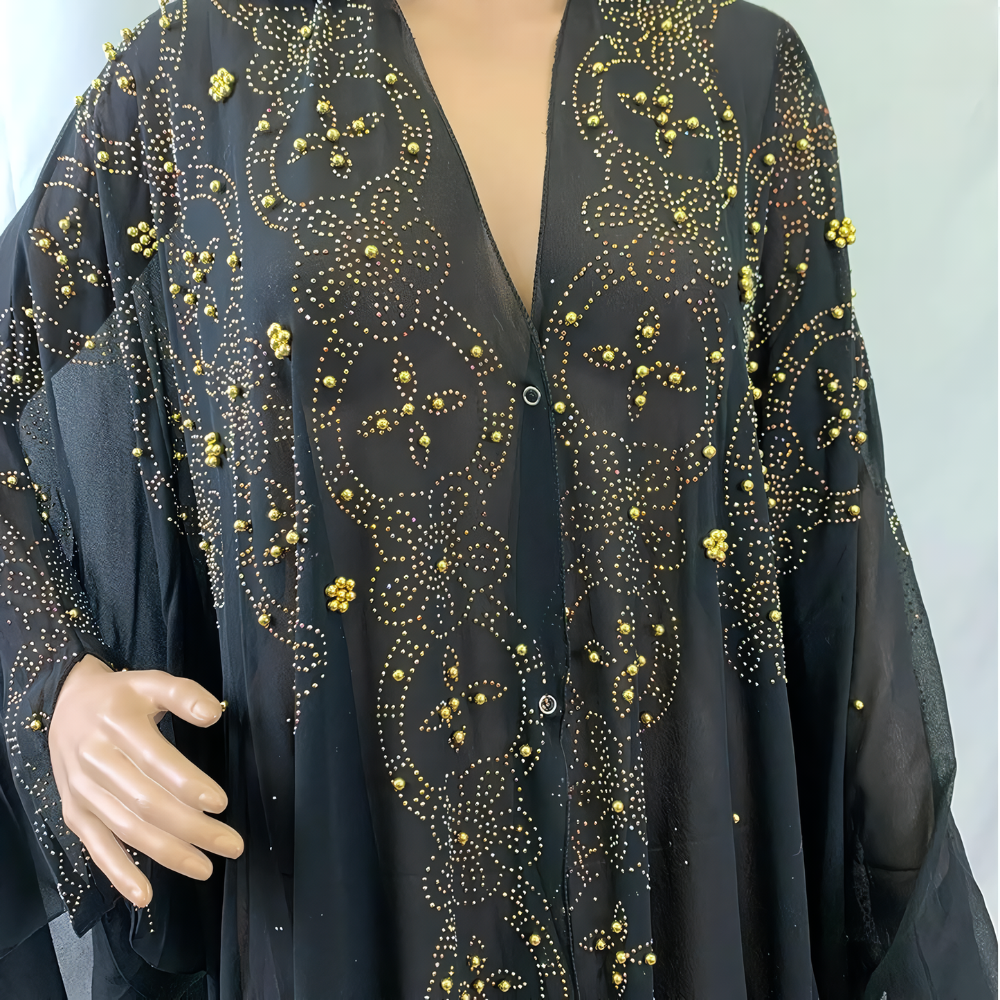 Alesyari Shop I New Trend: Beaded Chiffon Party Dress with Turkish Abaya Hijab – From Turkey to Africa, a Fashionable Muslim Open Kaftan Jubah