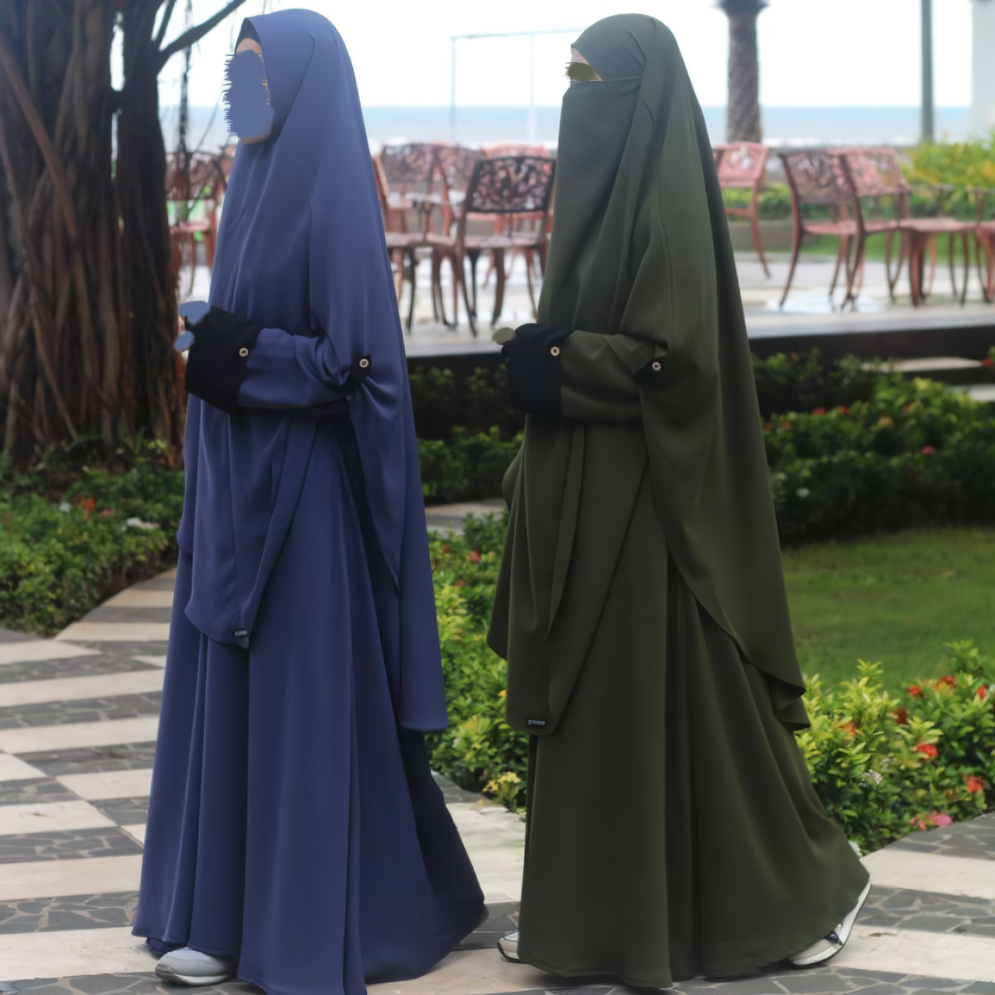 Alesyari Shop I Dark Olive Abaya Set: Perfect for Ramadan and Eid Fitr, Modest Design with Premium French Khimar