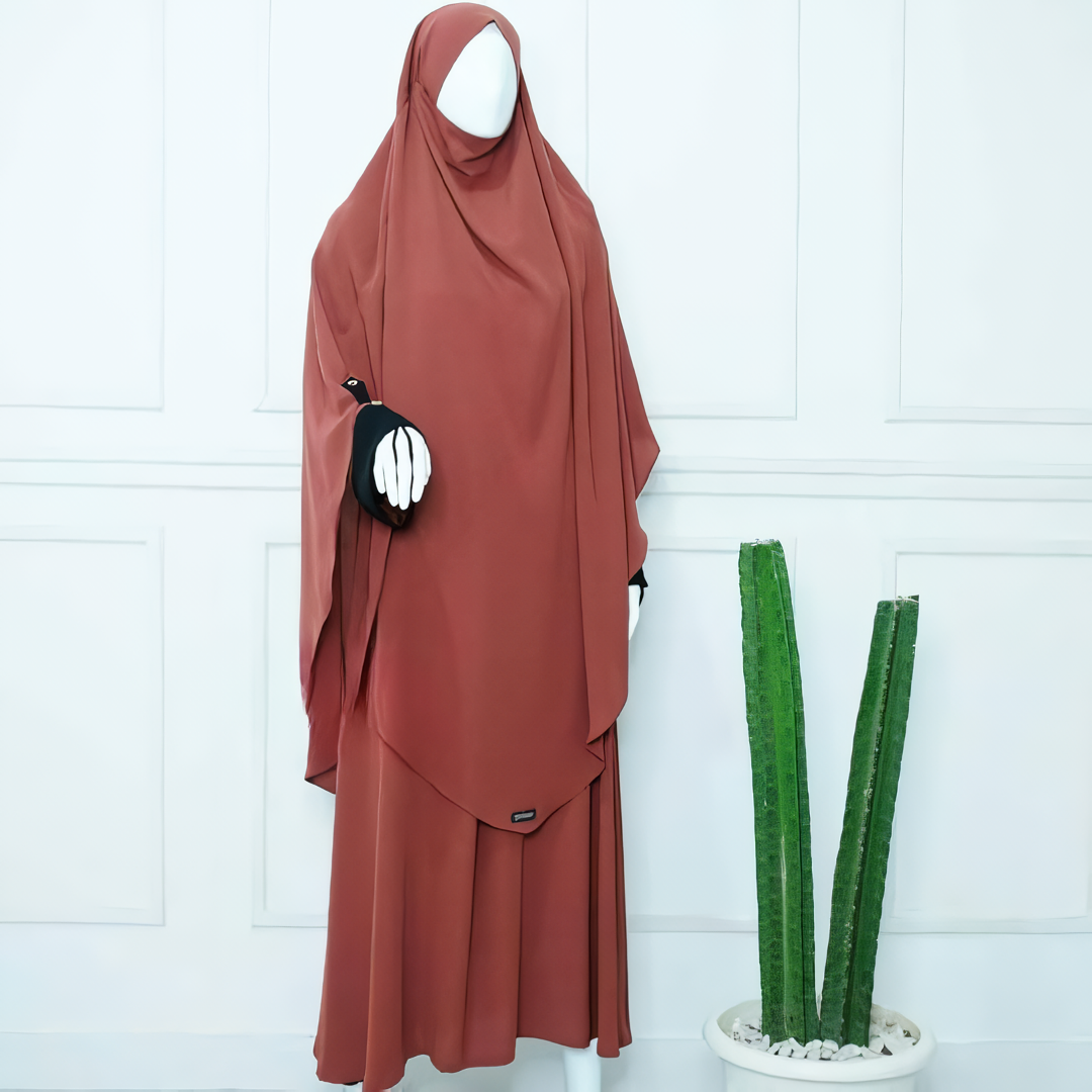 Alesyari Shop I Cinnamon Abaya Set: Perfect for Ramadan and Eid Fitr, Modest Design with Premium French Khimar