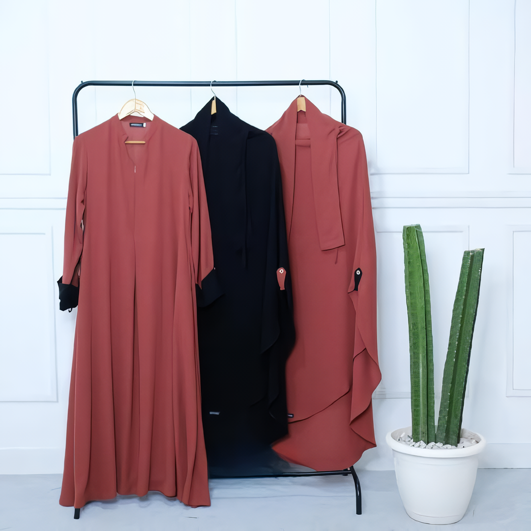 Alesyari Shop I Cinnamon Abaya Set: Perfect for Ramadan and Eid Fitr, Modest Design with Premium French Khimar