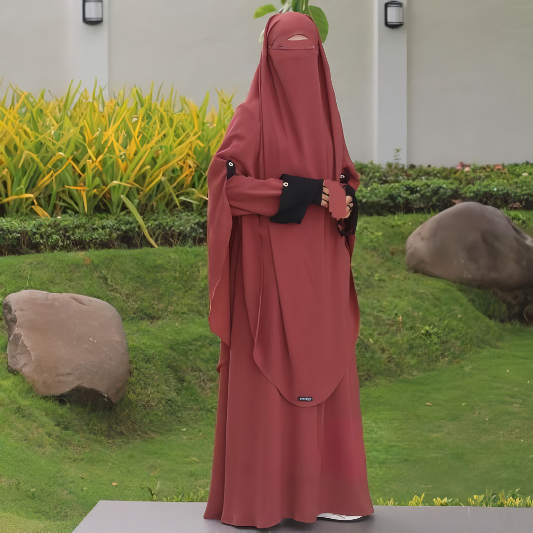 Alesyari Shop I Cinnamon Abaya Set: Perfect for Ramadan and Eid Fitr, Modest Design with Premium French Khimar