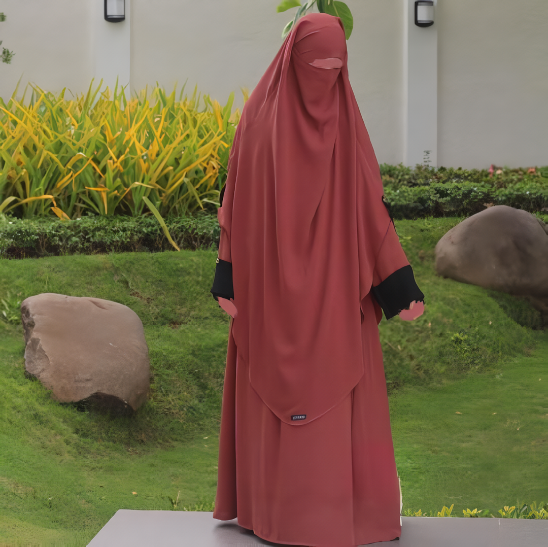 Alesyari Shop I Cinnamon Abaya Set: Perfect for Ramadan and Eid Fitr, Modest Design with Premium French Khimar