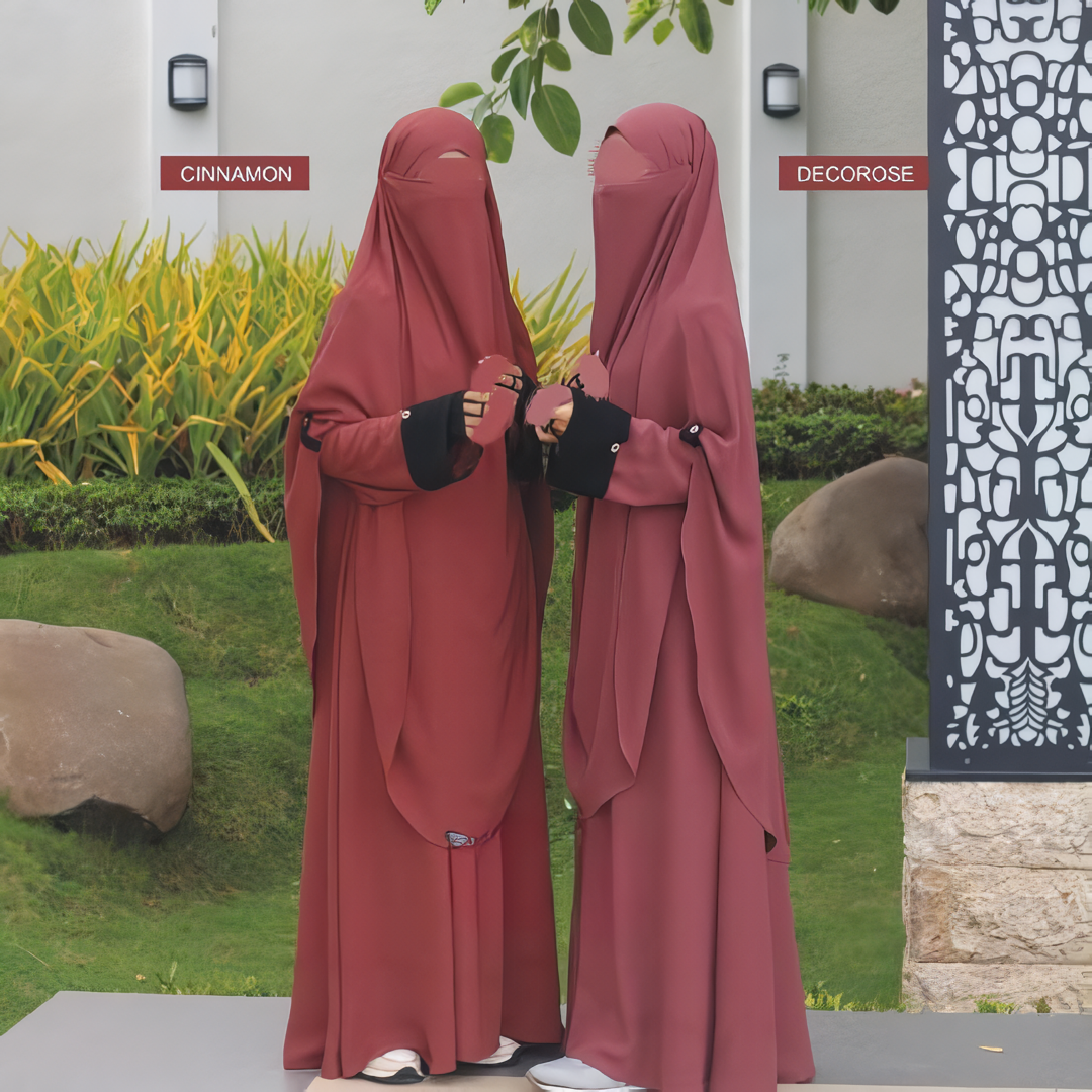 Alesyari Shop I Cinnamon Abaya Set: Perfect for Ramadan and Eid Fitr, Modest Design with Premium French Khimar