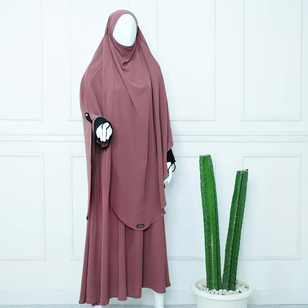 Alesyari Shop I Deco Rose Abaya Set: Perfect for Ramadan and Eid Fitr, Modest Design with Premium French Khimar