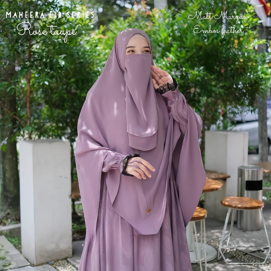 Alesyari Shop I Rose Taupe Non-Pad Khimar Abaya Set with Emboss / Ramadan Eid Collection / Marzan Anti-UV, Fursan Silk, Soft Lexus Fabric