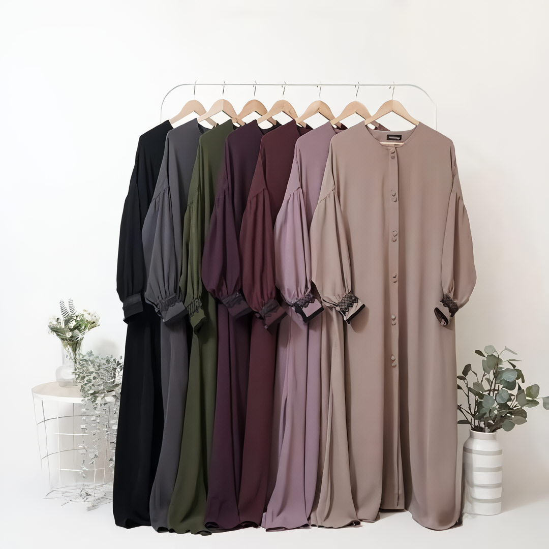 Alesyari Shop I Army Green - Marzi Abaya Transformer or Basic Non-Pad Khimar with Organdi Lace, Free Half Niqab or Niqab Bandana, featuring Marzan Anti-UV Fabric