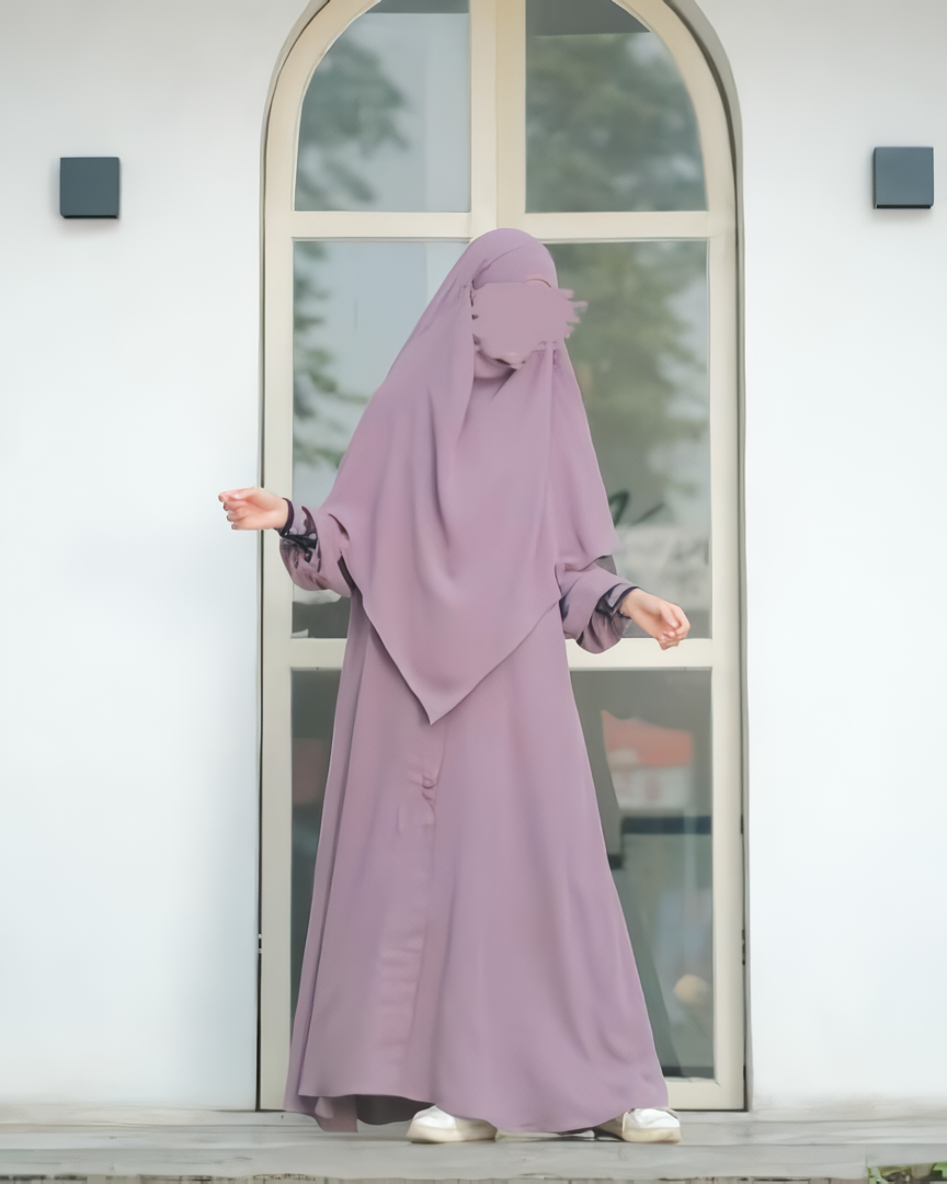 Alesyari Shop I Rose Taupe - Marzi Abaya Transformer or Basic Non-Pad Khimar with Organdi Lace, Free Half Niqab or Niqab Bandana, featuring Marzan Anti-UV Fabric