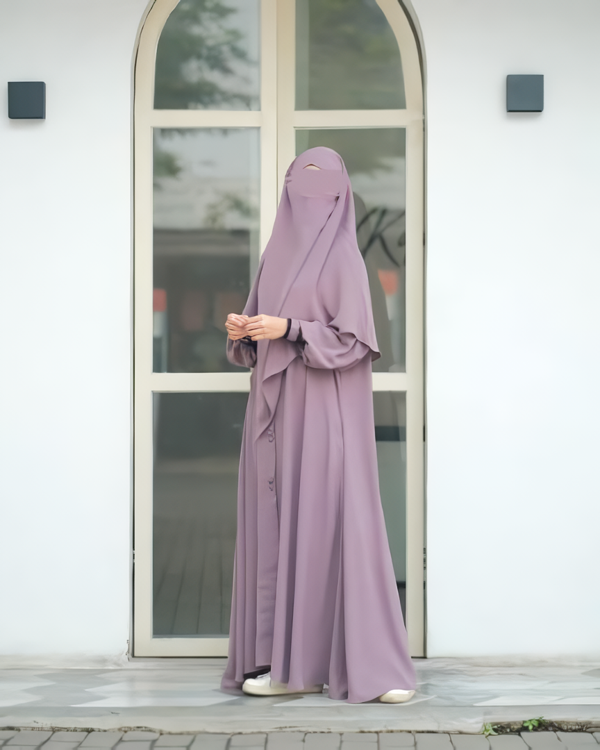 Alesyari Shop I Rose Taupe - Marzi Abaya Transformer or Basic Non-Pad Khimar with Organdi Lace, Free Half Niqab or Niqab Bandana, featuring Marzan Anti-UV Fabric