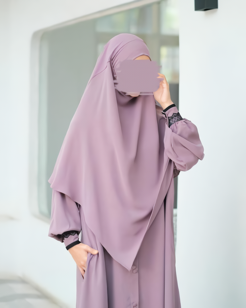 Alesyari Shop I Rose Taupe - Marzi Abaya Transformer or Basic Non-Pad Khimar with Organdi Lace, Free Half Niqab or Niqab Bandana, featuring Marzan Anti-UV Fabric