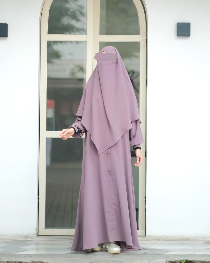 Alesyari Shop I Rose Taupe - Marzi Abaya Transformer or Basic Non-Pad Khimar with Organdi Lace, Free Half Niqab or Niqab Bandana, featuring Marzan Anti-UV Fabric