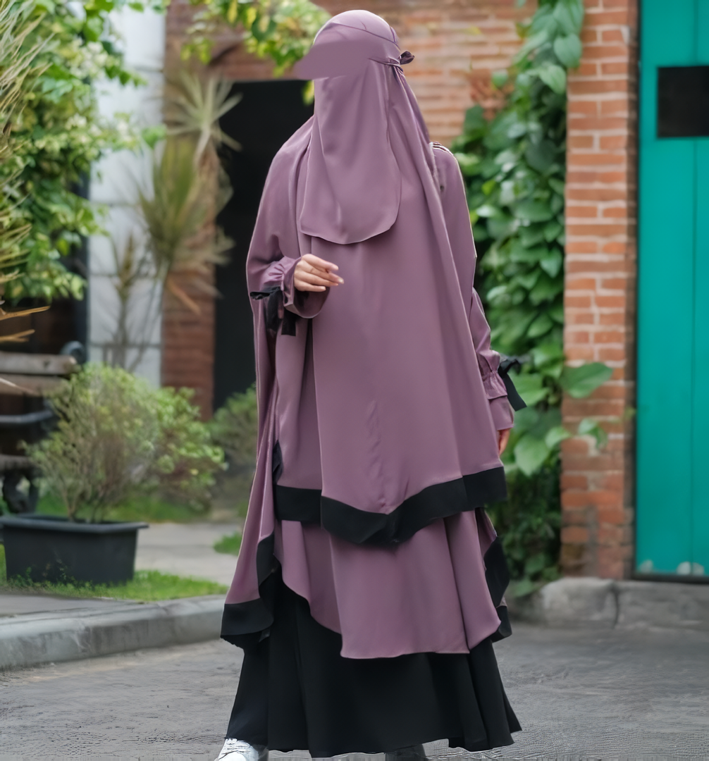 Alesyari Shop I Lavender - Sabira Modest Abaya Ramadan Eid Series with Soft-Pad or Non-Pad Khimar, and Half Niqab Veil or Niqab Bandana