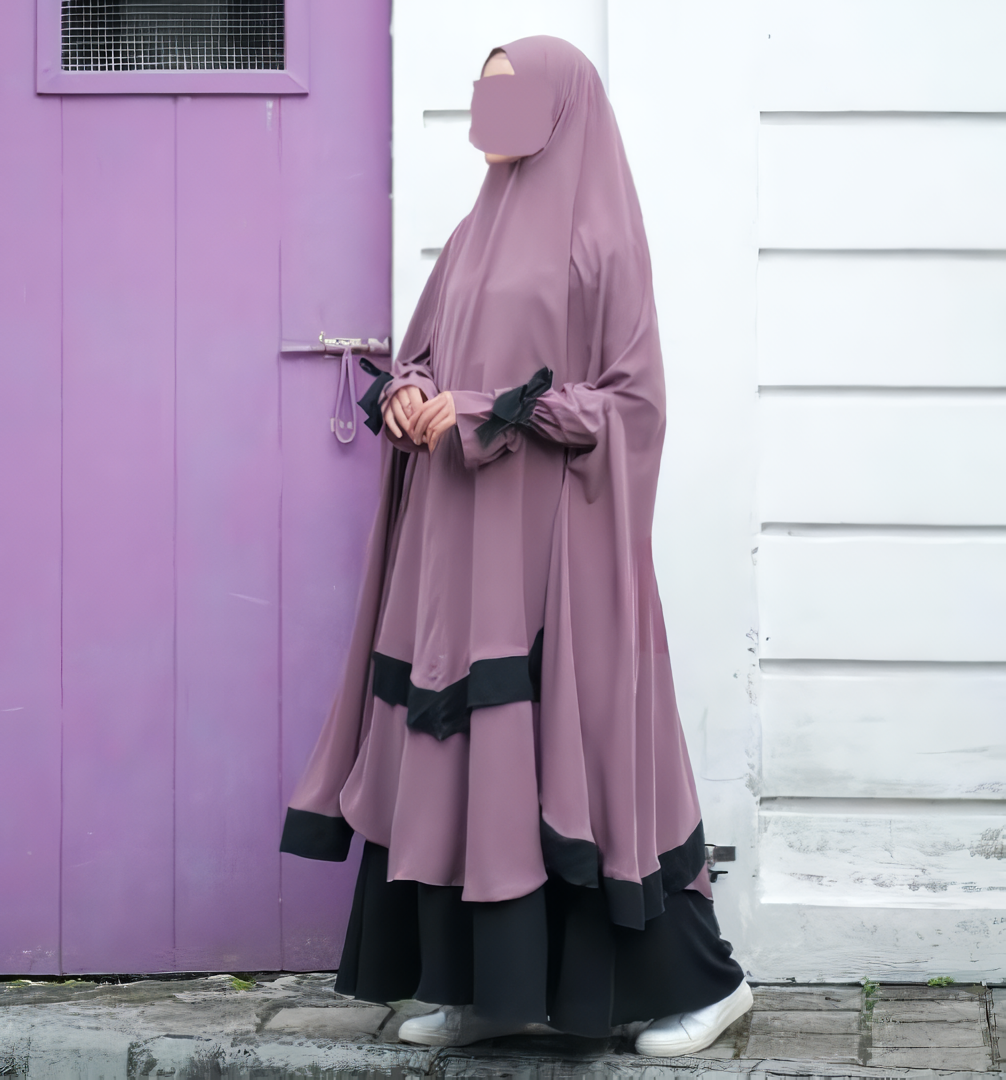 Alesyari Shop I Lavender - Sabira Modest Abaya Ramadan Eid Series with Soft-Pad or Non-Pad Khimar, and Half Niqab Veil or Niqab Bandana