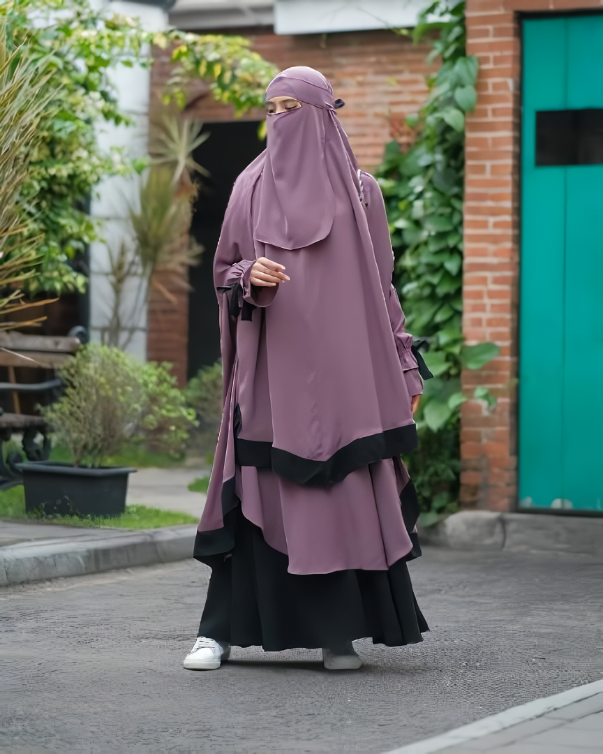 Alesyari Shop I Lavender - Sabira Modest Abaya Ramadan Eid Series with Soft-Pad or Non-Pad Khimar, and Half Niqab Veil or Niqab Bandana