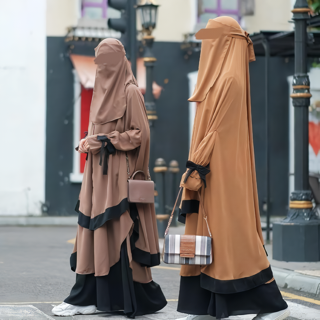 Alesyari Shop I Mustard - Sabira Modest Abaya Ramadan Eid Series with Soft-Pad or Non-Pad Khimar, and Half Niqab Veil or Niqab Bandana