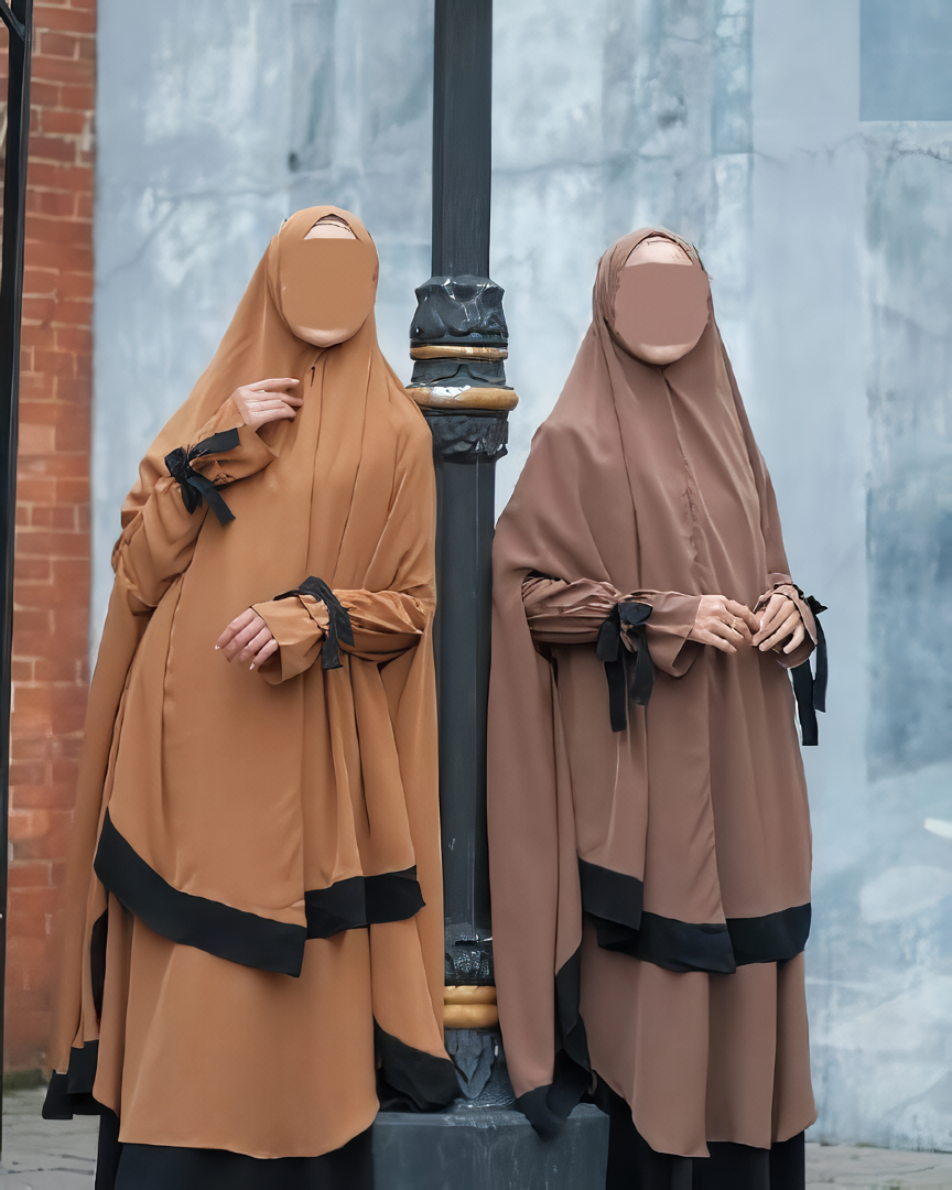 Alesyari Shop I Mustard - Sabira Modest Abaya Ramadan Eid Series with Soft-Pad or Non-Pad Khimar, and Half Niqab Veil or Niqab Bandana