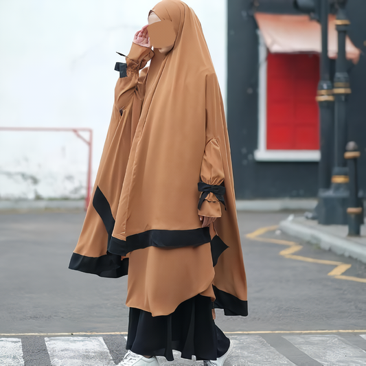 Alesyari Shop I Mustard - Sabira Modest Abaya Ramadan Eid Series with Soft-Pad or Non-Pad Khimar, and Half Niqab Veil or Niqab Bandana