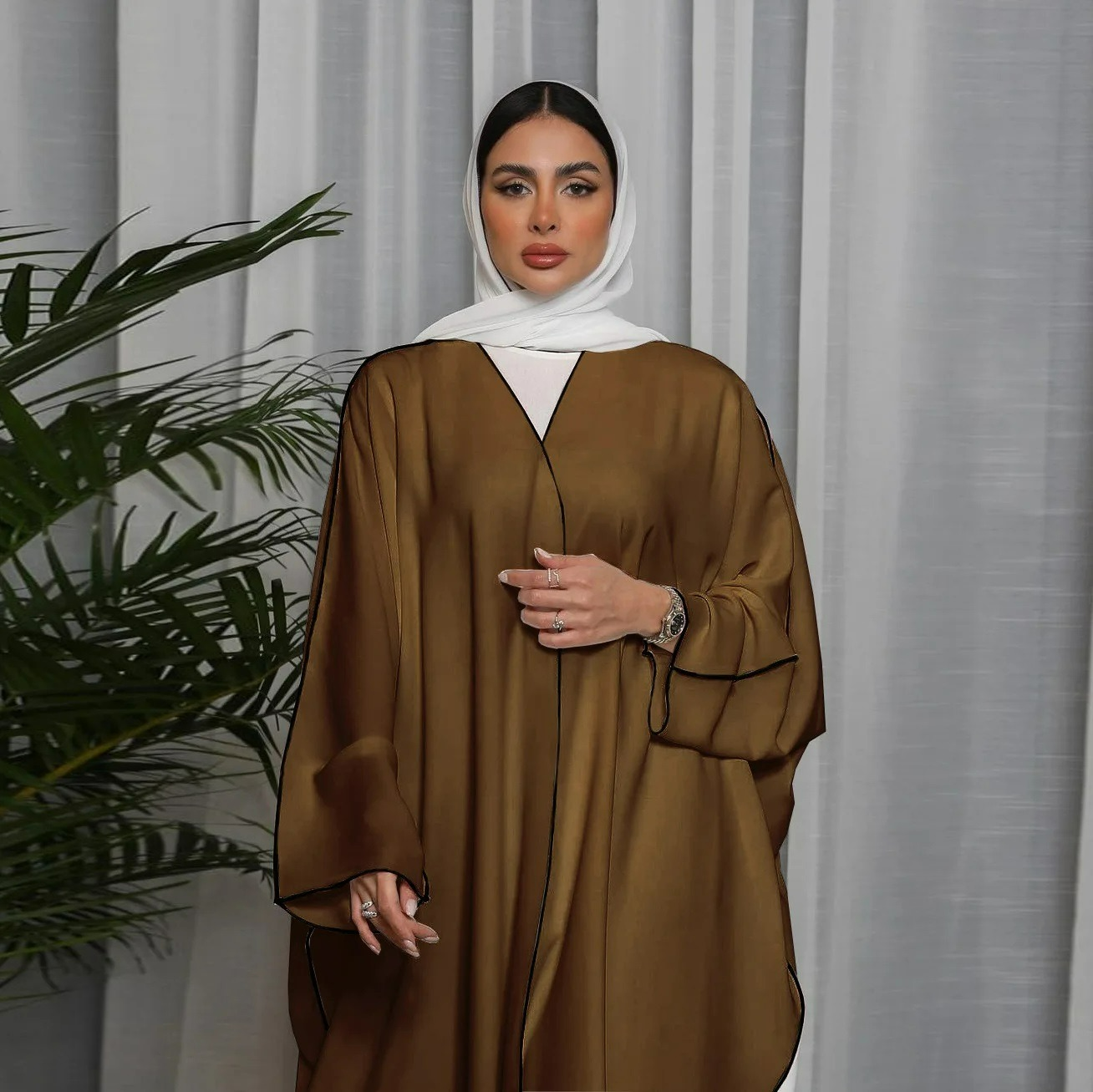 Alesyari Shop I Fashion Plus Size Innerwear S-XL with Belt Muslim Dress Djelulang Dubai Full-Length Abaya Dubai Turkish Muslim Islam