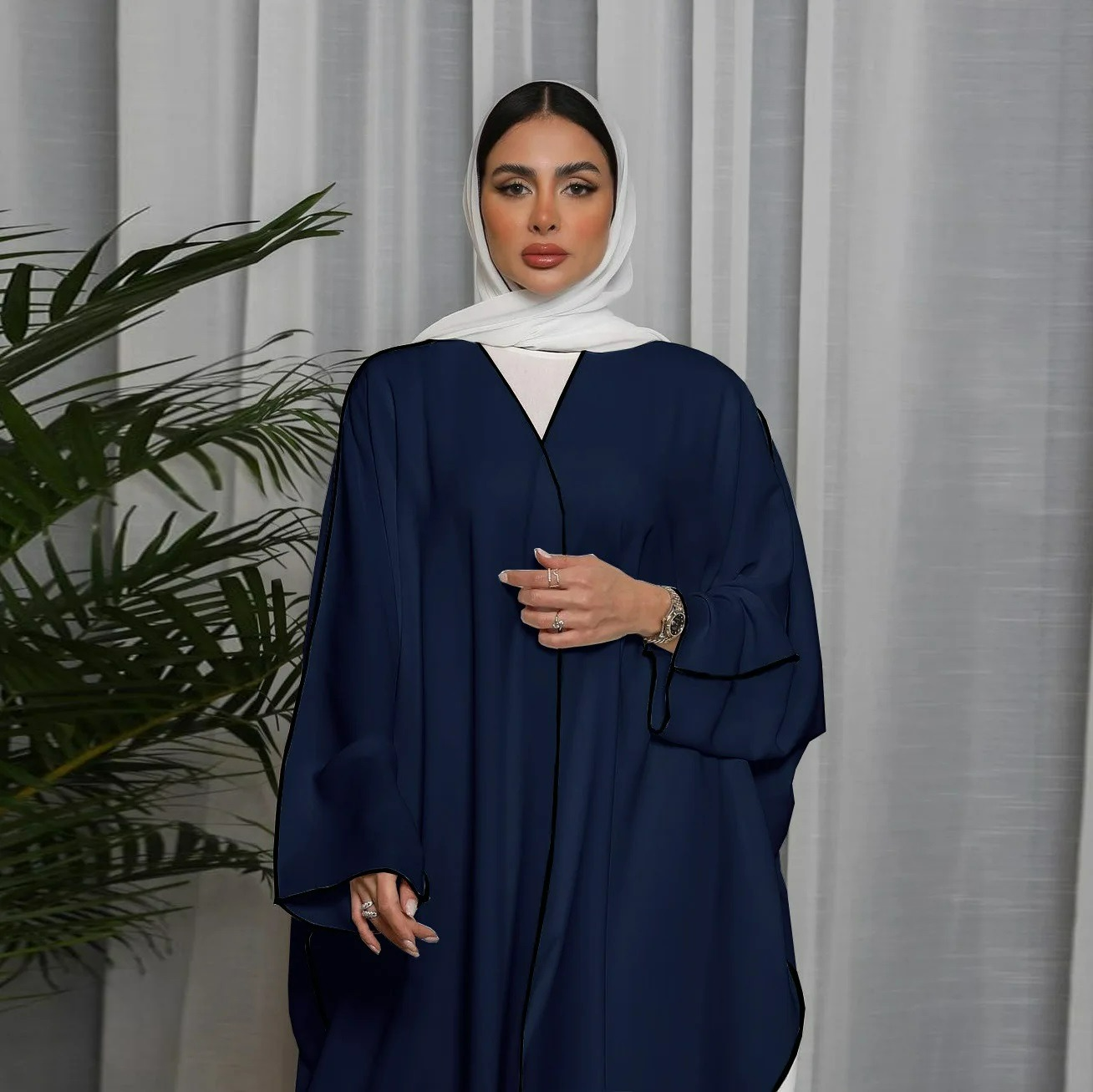 Alesyari Shop I Fashion Plus Size Innerwear S-XL with Belt Muslim Dress Djelulang Dubai Full-Length Abaya Dubai Turkish Muslim Islam