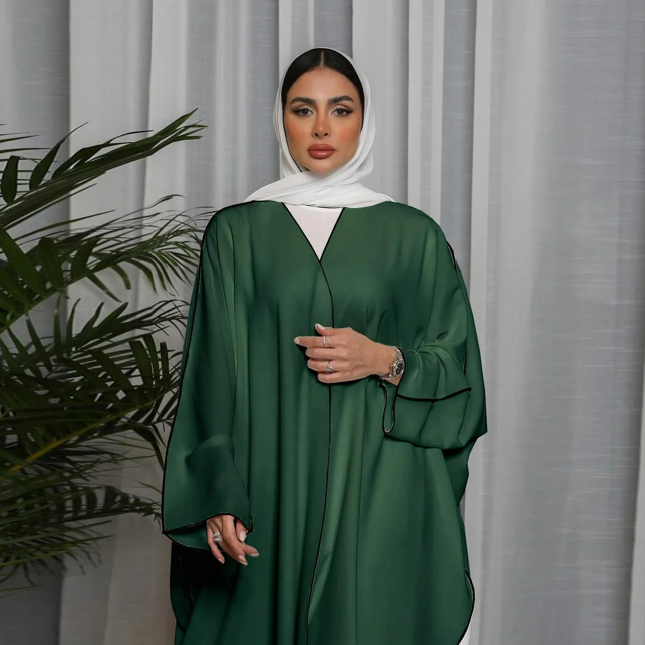 Alesyari Shop I Fashion Plus Size Innerwear S-XL with Belt Muslim Dress Djelulang Dubai Full-Length Abaya Dubai Turkish Muslim Islam