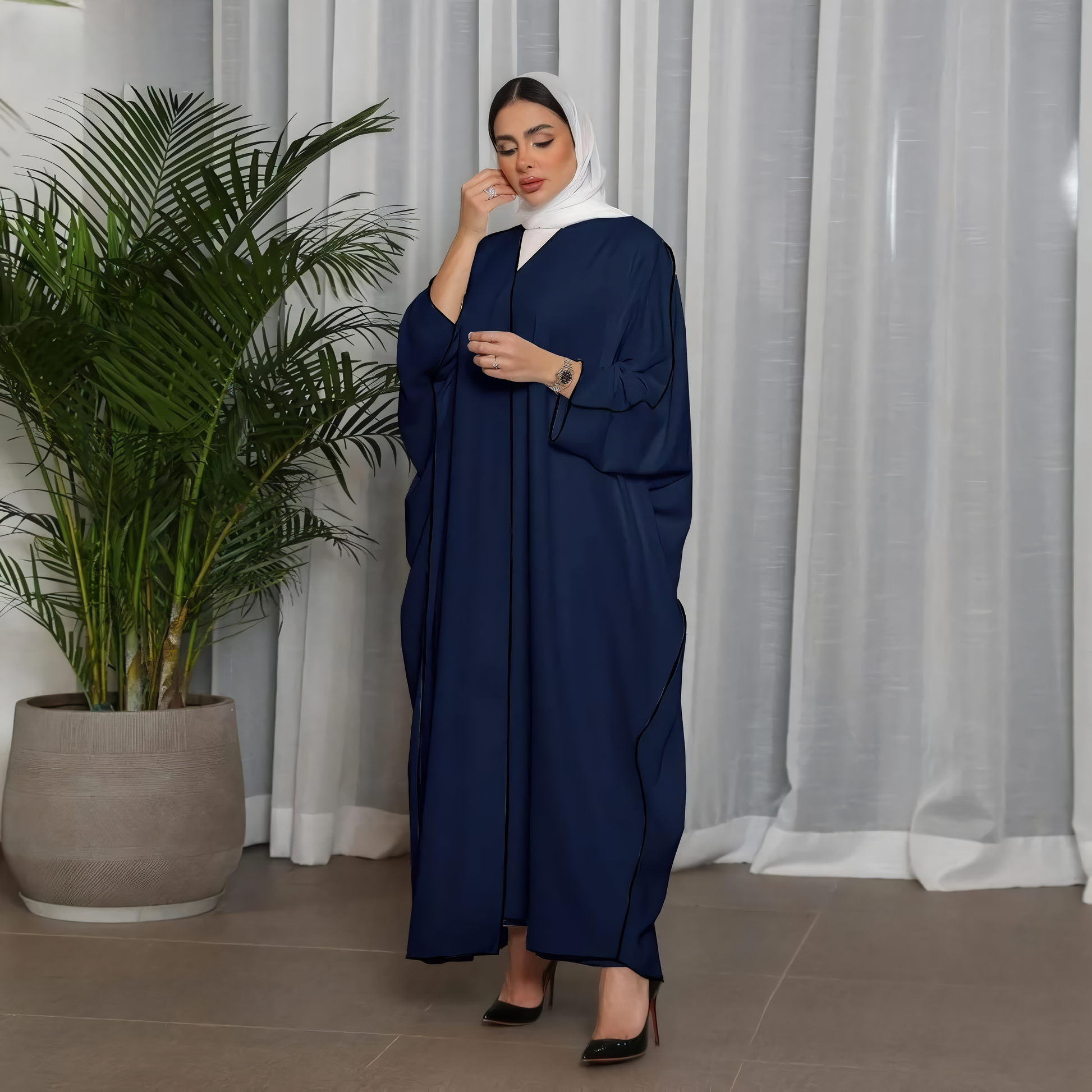 Alesyari Shop I Fashion Plus Size Innerwear S-XL with Belt Muslim Dress Djelulang Dubai Full-Length Abaya Dubai Turkish Muslim Islam