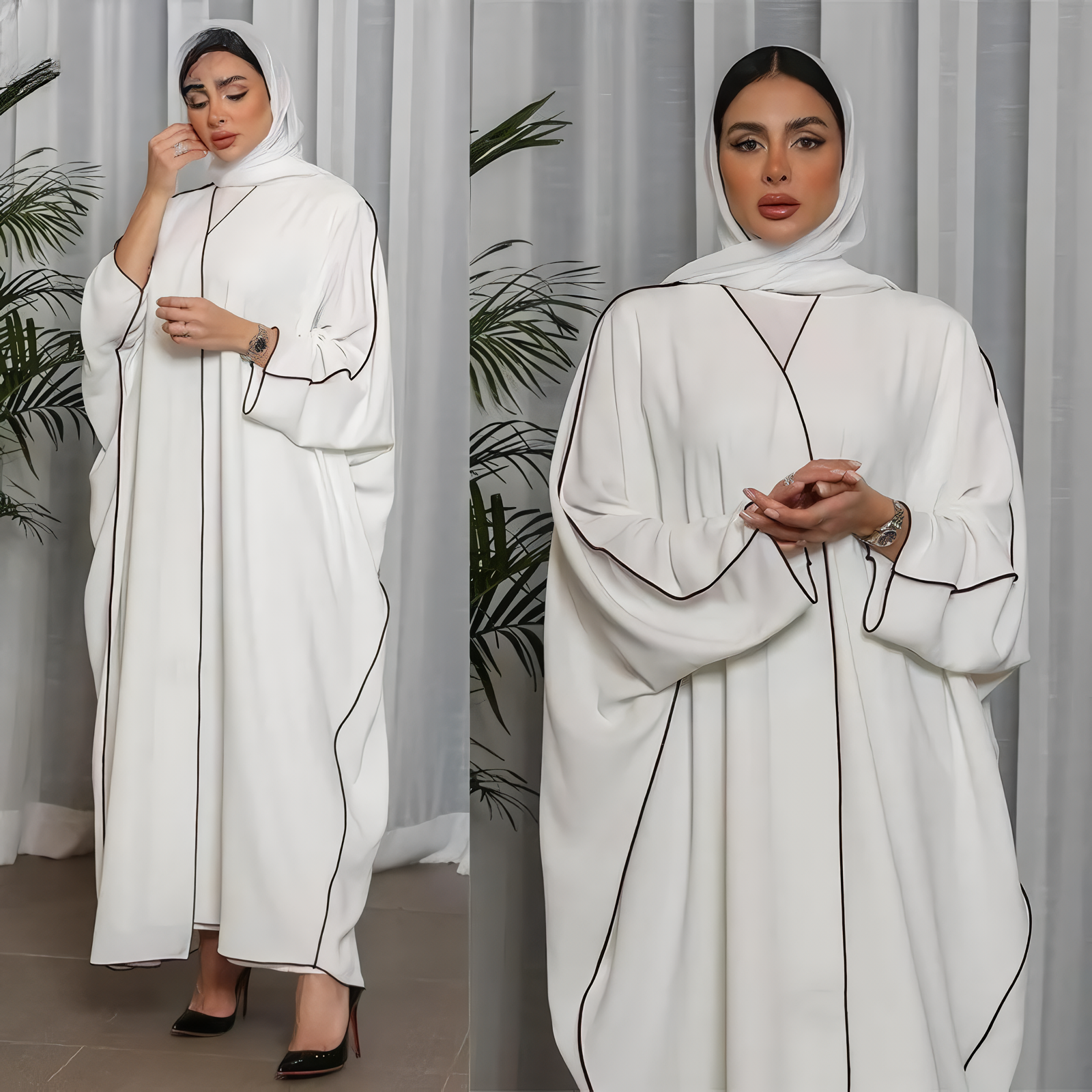 Alesyari Shop I Fashion Plus Size Innerwear S-XL with Belt Muslim Dress Djelulang Dubai Full-Length Abaya Dubai Turkish Muslim Islam