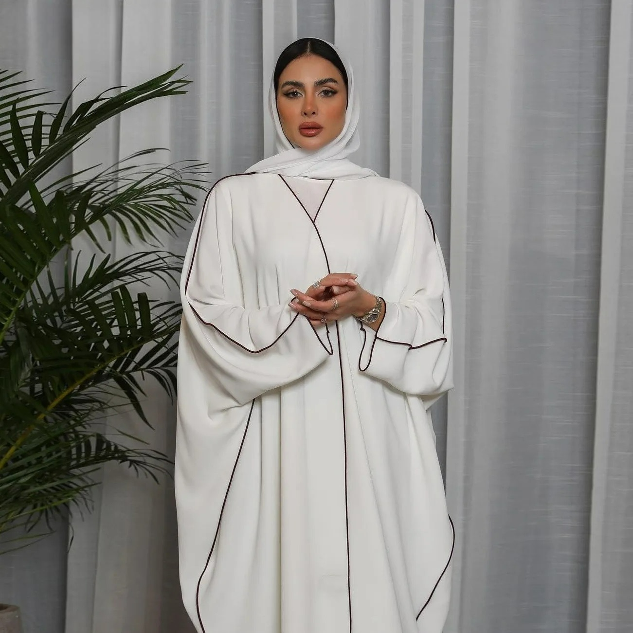 Alesyari Shop I Fashion Plus Size Innerwear S-XL with Belt Muslim Dress Djelulang Dubai Full-Length Abaya Dubai Turkish Muslim Islam