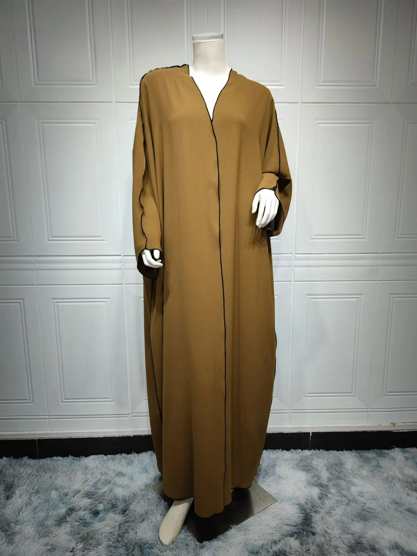 Alesyari Shop I Fashion Plus Size Innerwear S-XL with Belt Muslim Dress Djelulang Dubai Full-Length Abaya Dubai Turkish Muslim Islam