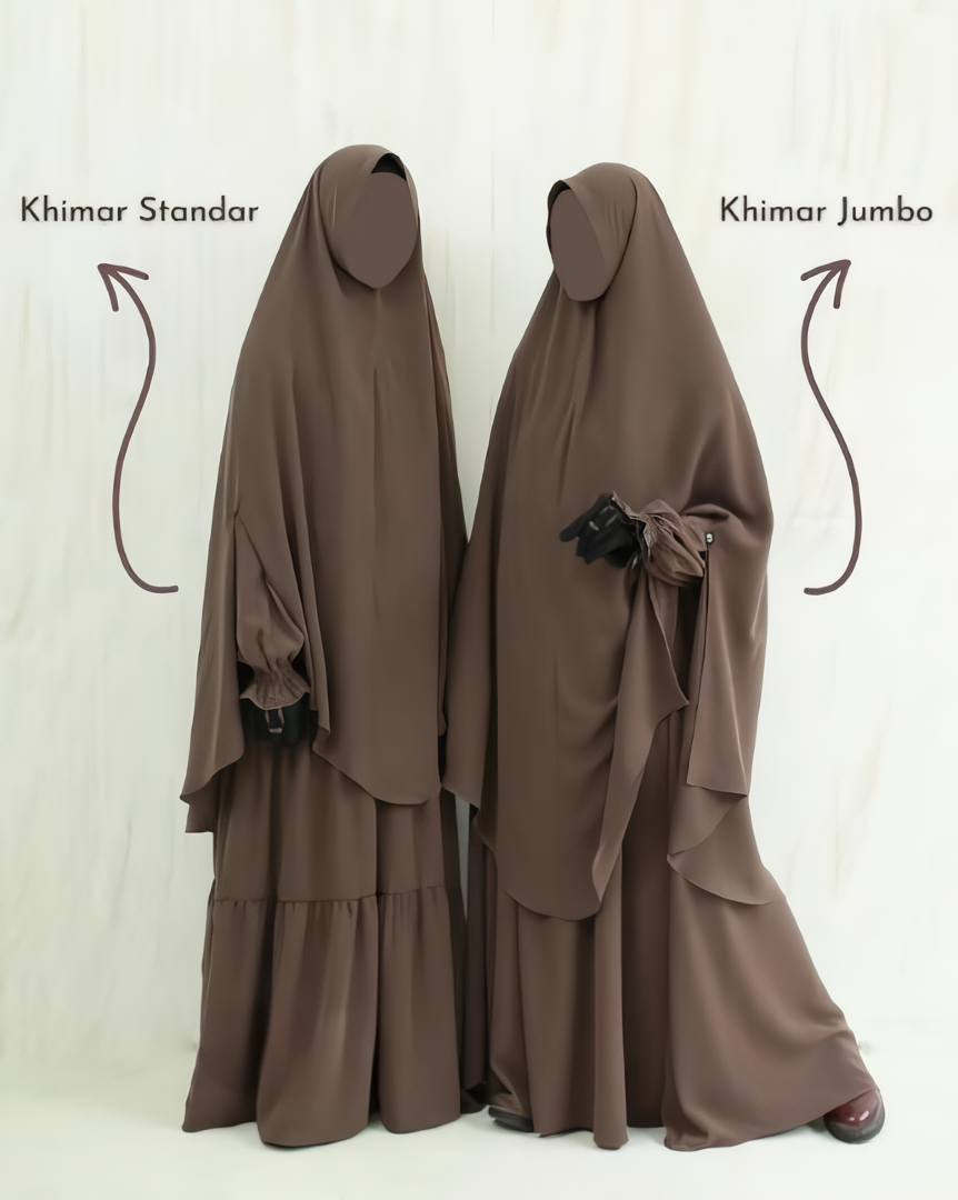 Alesyari Shop I Light Coffee Amira Abaya with Soft Pad Khimar - Elegant for Ramadan and Hijab