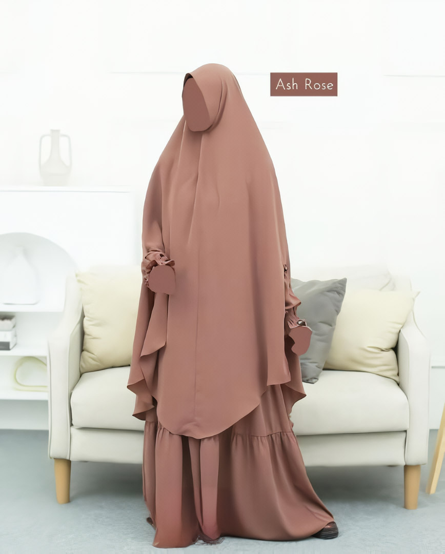 Alesyari Shop I Ash Rose Amira Abaya with Soft Pad Khimar - Elegant for Ramadan and Hijab