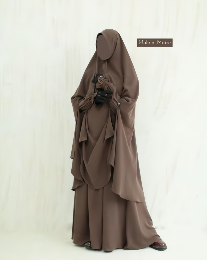 Alesyari Shop I Mahoni Matte Amira Abaya with Soft Pad Khimar - Elegant for Ramadan and Hijab