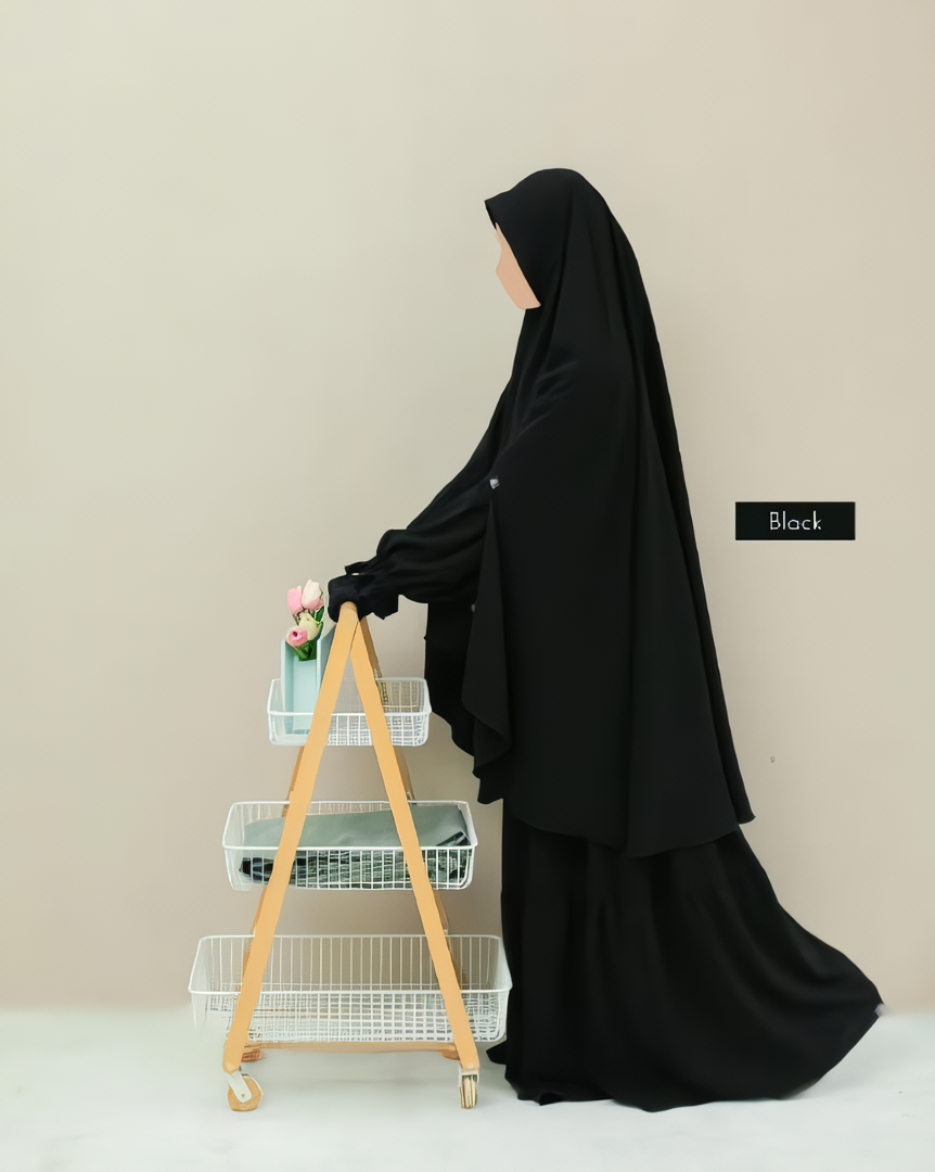 Alesyari Shop I Black Amira Abaya with Soft Pad Khimar - Elegant for Ramadan and Hijab