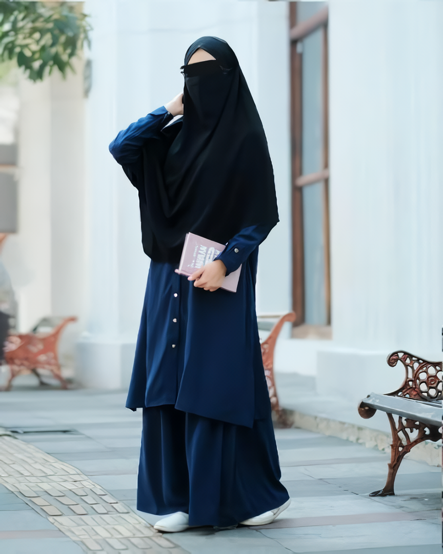 Alesyari Shop I  Navy Sahla Tunic & Fortaleza Abaya with French Khimar I Eid Adha Series