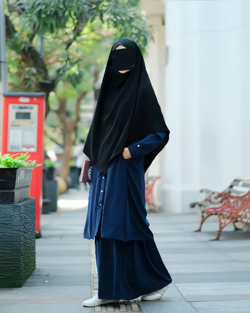 Alesyari Shop I  Navy Sahla Tunic & Fortaleza Abaya with French Khimar I Eid Adha Series