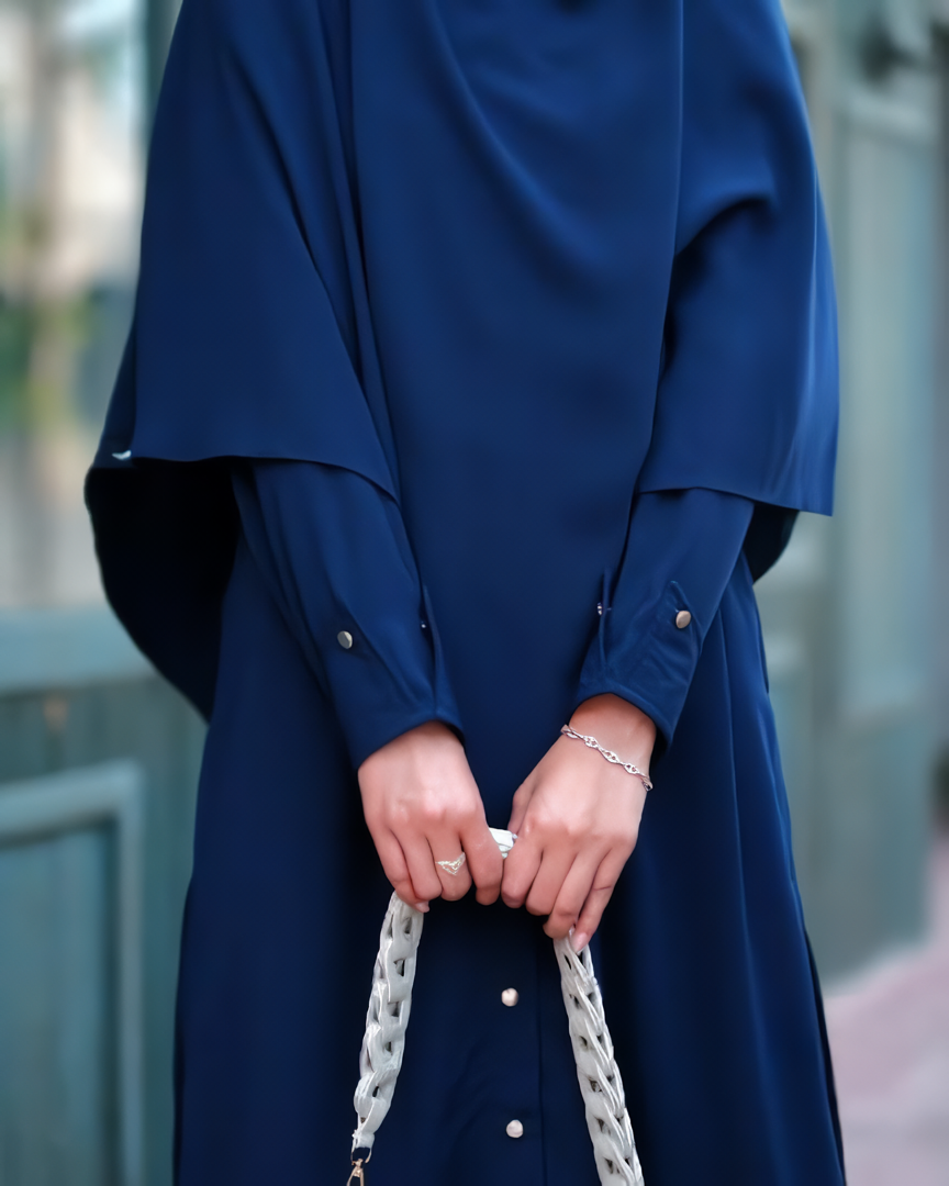 Alesyari Shop I  Navy Sahla Tunic & Fortaleza Abaya with French Khimar I Eid Adha Series