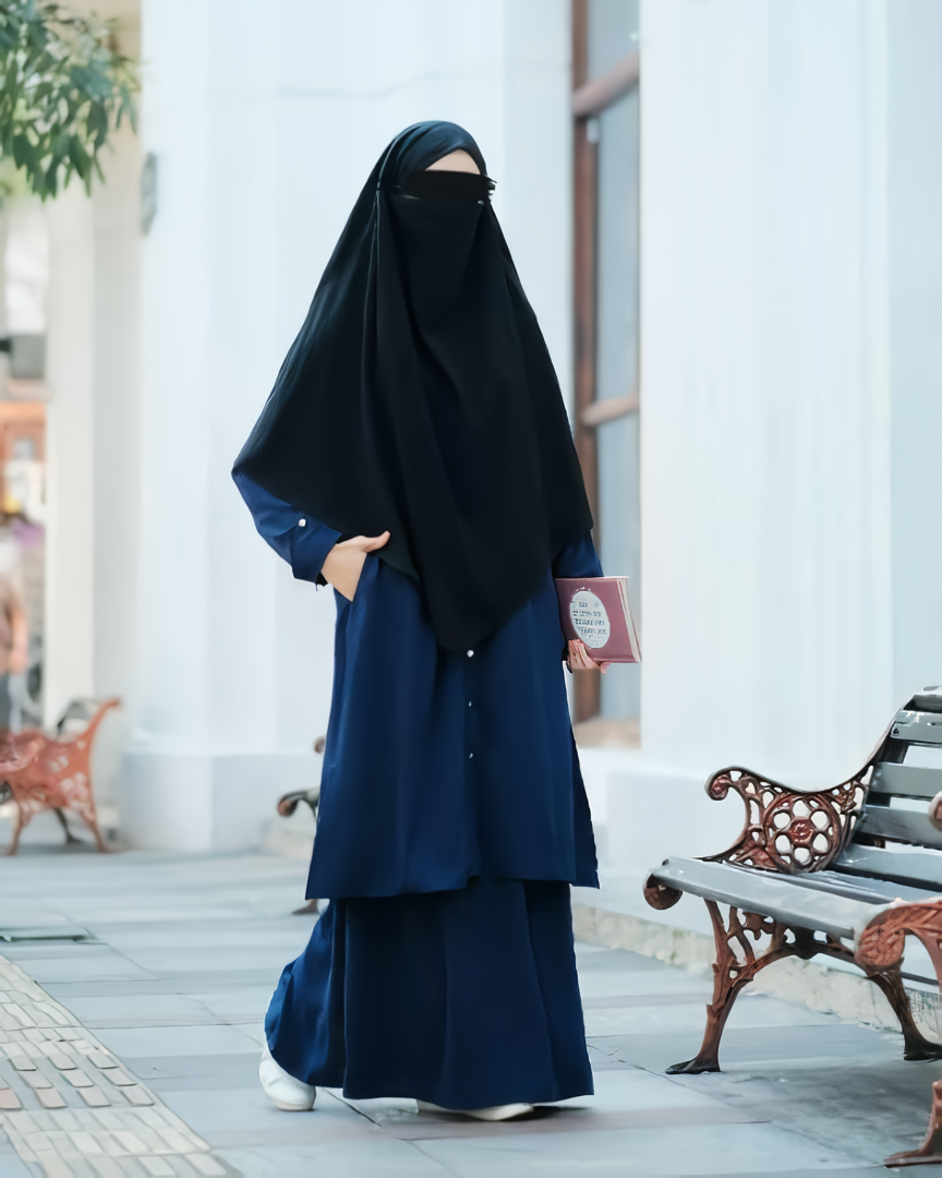 Alesyari Shop I  Navy Sahla Tunic & Fortaleza Abaya with French Khimar I Eid Adha Series